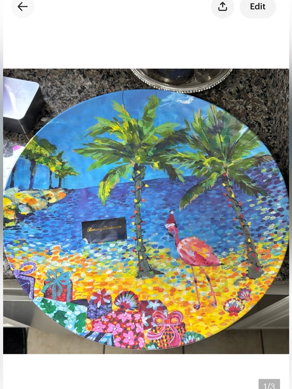 Tommy Bahama Decorative Round Melamine Plate with Tropical Beach Scene